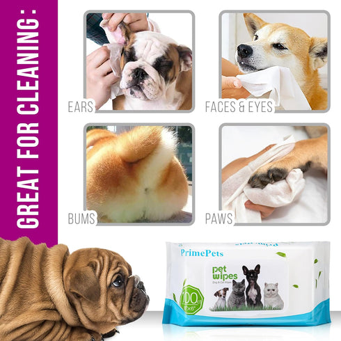 PrimePets Dog Wipes for Paws and Butt - 300 Count, Unscented Grooming Wipes for Dogs Cats Cleaning
