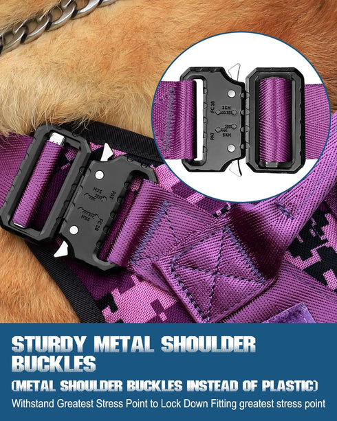 Tactical Dog Harness - PETNANNY Service Dog Vest for Large Breed, MOLLE Work Dog Vest with Handle (Purple Camo, L)