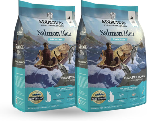 Addiction Salmon Bleu Cat Dry Cat Food, Complete and Balanced Diet, Skin and Coat Health, 4 lb (2 Packs)