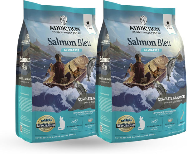 Addiction Salmon Bleu Cat Dry Cat Food, Complete and Balanced Diet, Skin and Coat Health, 4 lb (2 Packs)