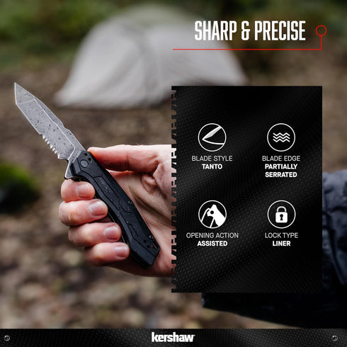 Kershaw Analyst Tanto Pocket Knife, 3.25" 8Cr13MoV Steel Blade, Liner Lock EDC Folder