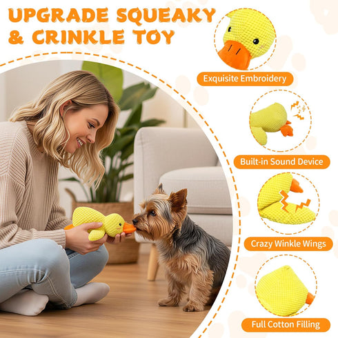 2026 9.8"x8.6"(S) Calming Duck Toy for Dogs, New Interactive Crinkle Toy with Quack Sound for Dogs Teeth, Soft Stuffed