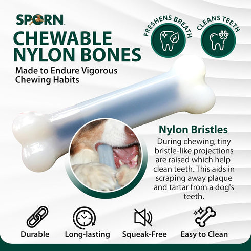 Sporn Durable Marrow Dog Chew Bones for Light Chewers, Jerky Flavor Nylon Toys for Extra Small Dogs, Gluten-Free &