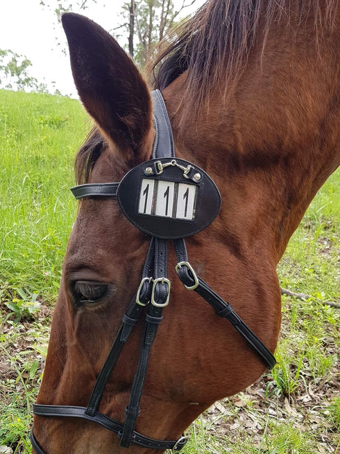 Echo Beach Equestrian 3 2 Genuine Leather Number Holder Pair for Bridle or Saddle Pad. Oval with Digit Easy Change