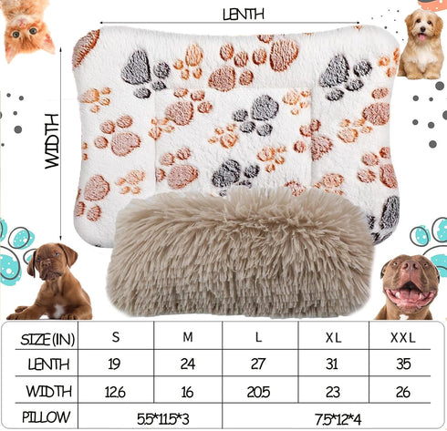Dog Crate Mat with Dog Pillow, Warm Kennel Liner Blanket Plush Big Dog Bed for Large Dogs Mattress for Pet Dreams Dog Crate Bed 35x26inches