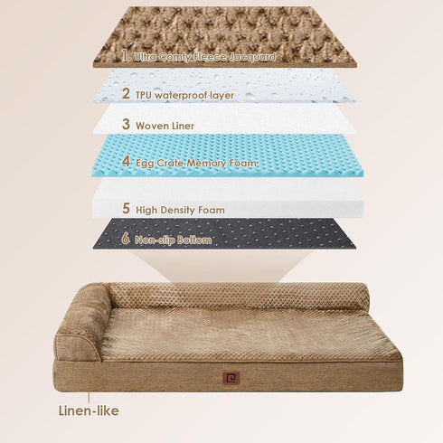 EHEYCIGA Memory Foam Orthopedic Dog Beds, Washable Dog Bed with Waterproof Lining, Removable Cover, 36x27 Inches, Camel