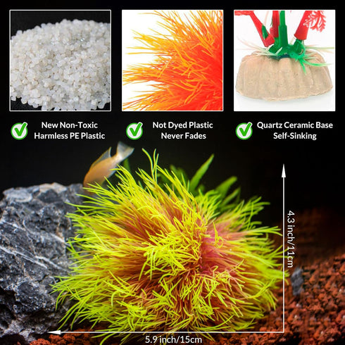 Fish Tank Decorations Aquarium Plants Plastic Artificial Décor (Pink Yellow)