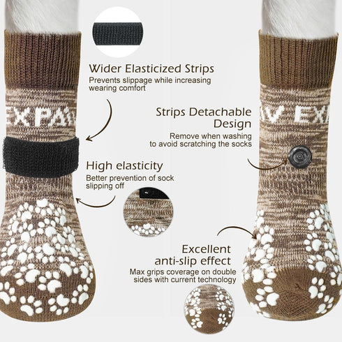 EXPAWLORER 6PCS Anti-Slip Dog Socks, Dog Shoes for Hot Pavement, Best Paw Protector Traction Control