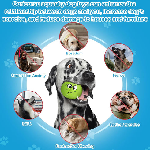 Coricorsu 3.14" (6PCS) Squeaky Dog Toys Funny Smile Face Chewing Latex Rubber Soft Fetch Play Interactive Squeaky Dog