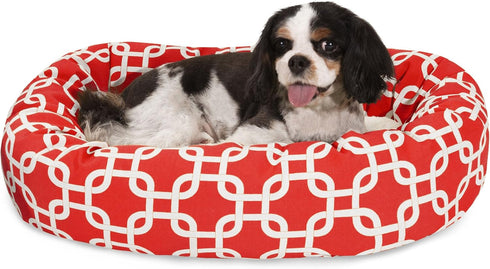 24 Inch Red Links Sherpa Bagel Dog Bed