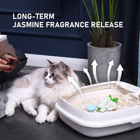 HONEY CARE All-Absorb Cat Litter Odor Eliminator Tablets ? Refresh Smell Long-Lasting Scent Away - Jasmine Fragrance (10pcs/Box=4-10 Weeks), Blue