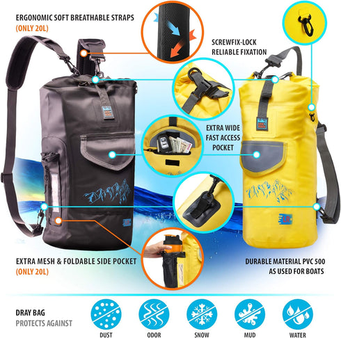 Luck route Dry Bag, Waterproof Backpack for Kayaking, Boating, Fishing, Quick-Access Outer Pocket