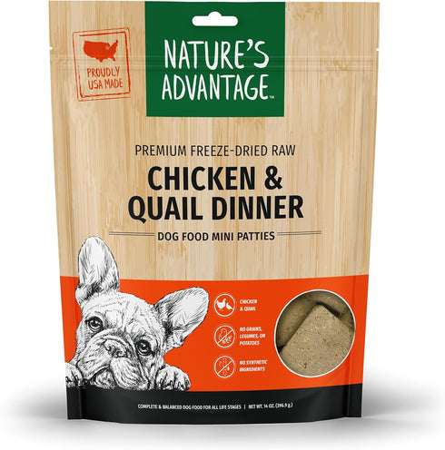 14 oz Nature's Advantage Freeze-Dried Raw Chicken & Quail Dinner Dog Food Mini Patties, | Grain Free, High Protein