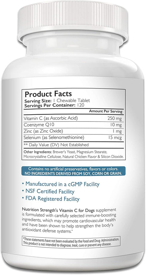 Vitamin C for Dogs to Support Cardiovascular Health, Immune System, Free Radical Defenses, 120 Chewable Tablets