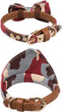 Small Dog Collar Puppy Cat Tiny Pet Bow Tie & Bandana Set, 2pcs PU Leather Canvas Scarf, Durable Camo-Red