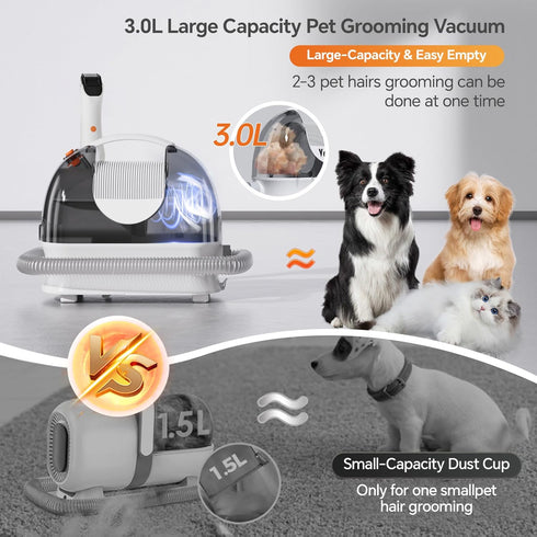 SpeedBoost 99% 3L 5 Pet Grooming Kit, Professional Dog Clippers Vacuum Suction Hair, Large Dust Cup Dog Grooming Vacuum