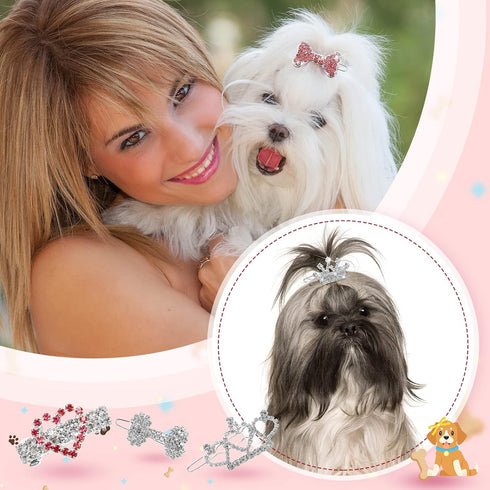 40 Pcs Dog Hair Clips and Bow Crown Accessories for Small Dogs - Princess Style, Crystal Rhinestone Grooming