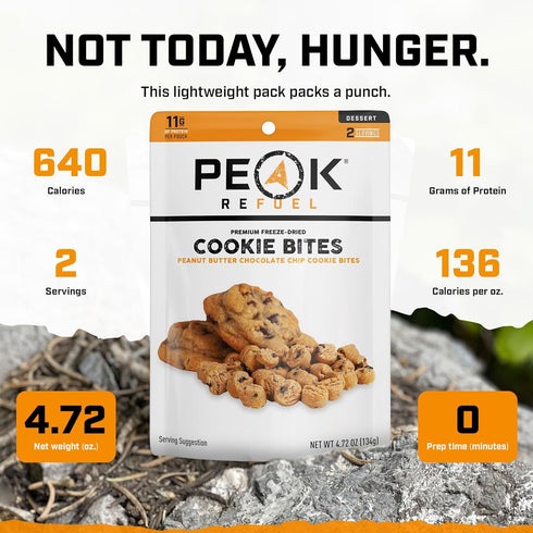 4-Pack Backpacking Packs Peak Refuel Cookie Bites | Freeze Dried and Camping Food | Tasty Trail Treat | High Protein
