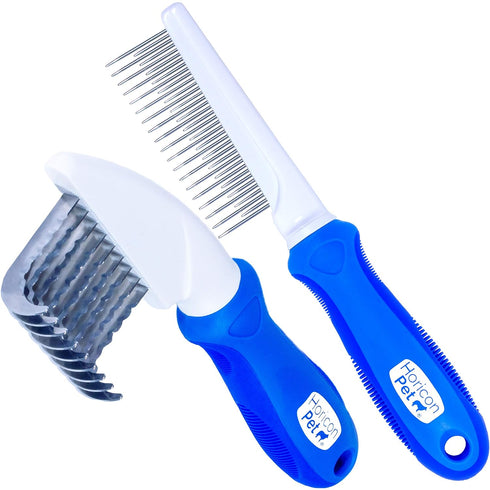 2 In 1 Dematting Razor Comb and 37 Pin Detangling Pet Comb Set for Dogs & Cats, Removes Knots & Tangles