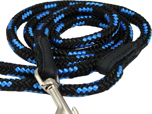 Dogs My Love Dog Rope Leash 4ft Long (XSmall: 4ft Long; 0.25" Diam (6mm), Blue/Black)