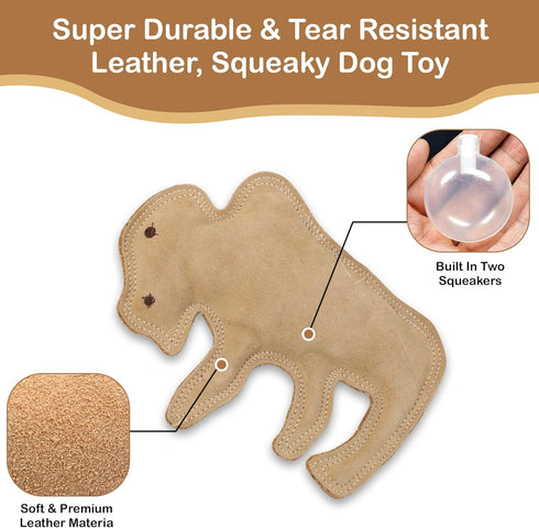 SPOT Dura-Fused Leather Buffalo Dog Toy with Squeaker, Real Leather and Jute Fabric for Aggressive Chewers
