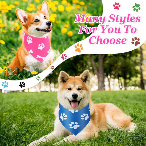 100 Set (31.5 21.7 21.7 Inch) Abbylike Pcs Paw Print Dog Bandanas Bulk Soft Triangle Kerchief Bibs Scarf for Pets Dogs