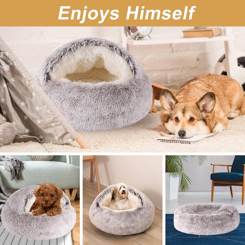 Dog Beds for Small Dogs - Cat Bed Cave, Washable Cute Cat Bed - Cozy Nook Pet Bed for Small Medium Pets (Coffee, 20")