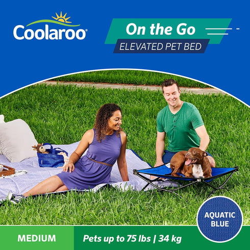 Coolaroo On The Go Cooling Elevated Dog Bed, Portable for Travel & Camping, Collapsible Storage, Medium, Aquatic Blue