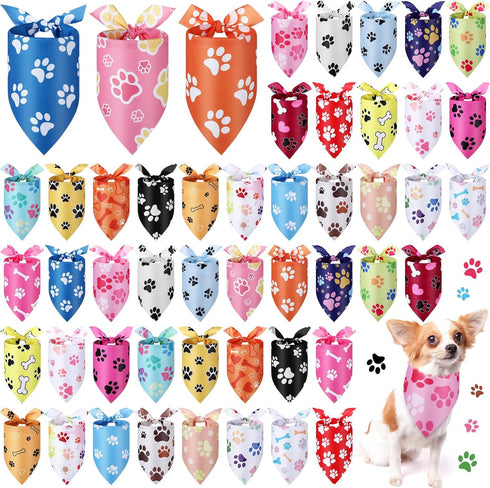 Abbylike 100 Pcs Paw Print Dog Bandanas Bulk Cute Footprint Bandanas for
