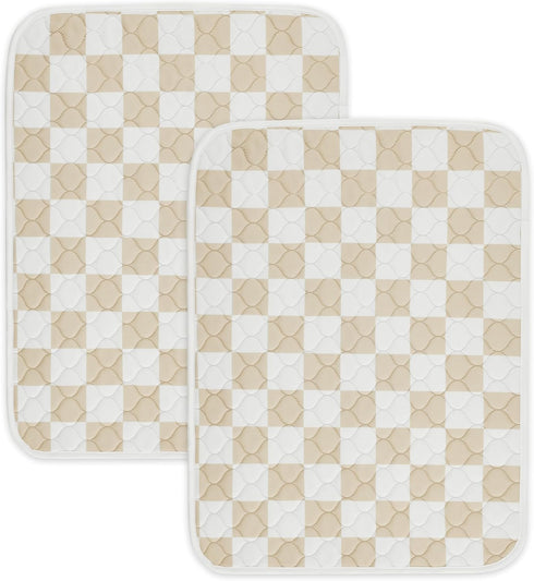 2 Pack Beige Checkered Washable Pee Pads for Dogs, Checkered Reusable Dog