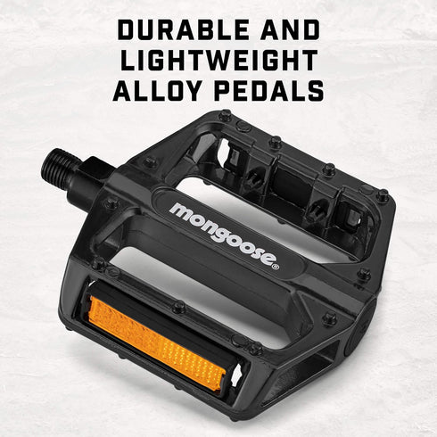 Mongoose Bike Pedals for Adult Mountain Bikes - Lightweight Alloy Wide Platform with 1/2" and 9/16" Adapters