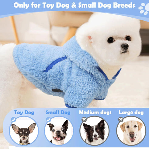 Small Dog Sweater Fleece Dog Hoodie Small Dogs Girl Boy Winter Warm Puppy Clothes for Chihuahua Teacup Yorkie Soft Stretchy Tiny Dog Outfits Cat Sweater Pet Clothing Blue M