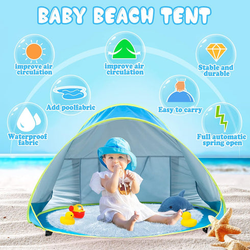 Monobeach Baby Beach Tent, Portable Pop Up Shade Pool, UV Protection Sun Shelter for Infants