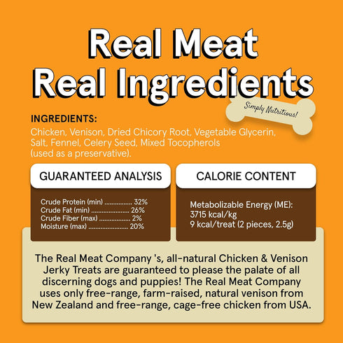 12oz 95% TRMC Real Meat Dog Treats - Bag of Bite-Sized Air-Dried Venison & Chicken Jerky for Dogs - Grain-Free Jerky