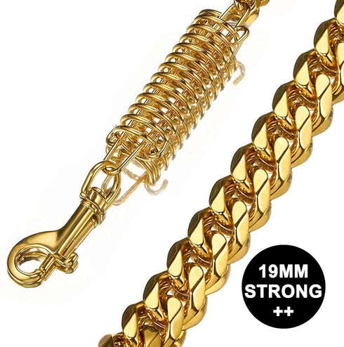 Dog Chain Leash, Heavy Duty Strong Chew Proof 19mm, 2ft 3ft 4ft, Gold Chrome Stainless Steel for Medium Large Dogs