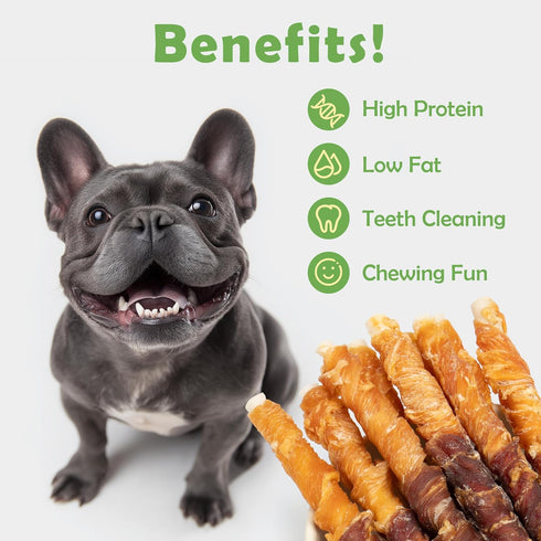 MON2SUN 5 Inch 21.16 oz (40 Count) Dog Treats Double Flavor Chicken & Duck Wrapped Rawhide Sticks, Teeth Cleaning