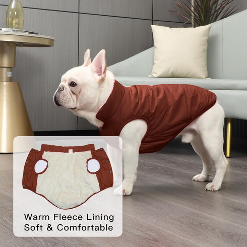 2 Layers Fleece Lined Warm Dog Jacket for Puppy, Soft Windproof Small Dog Coat, Brown, M
