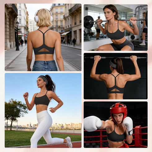 2 Pack Racerback Sports Bras - Padded Yoga Workout Tops with Mesh Panel