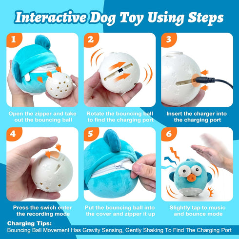 Interactive Dog Toys - Squeaky Dog Toys with Rechargeable Crinkle Ball for Small, Medium, and Large Dogs