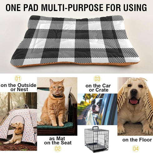 Buffalo Plaid Dog Bed Mat, Black and White Washable Pet Kennel Beds, Crate Pad for Large Medium Small Dogs 24 x 18 Inch