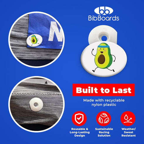 (4pcs) bibSNAPS Race Bib Clips - Safety Fasteners, Secures Running, Marathon, Cycling & Event Number, Non Magnetic