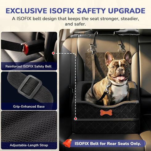 6" Dog Car Seat for Small Medium Dogs, Elevated Dog Booster Seat with ISOFIX Safety Fixation, Washable Cover & High