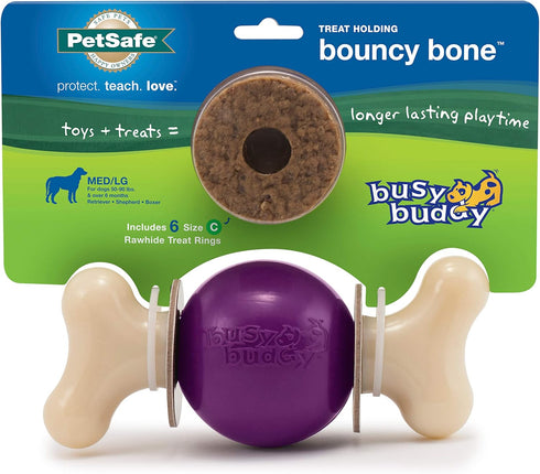 PetSafe Busy Buddy Bouncy Bone Dog Toy - Treat-Holding for Aggressive Chewers, M/L