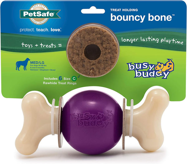 PetSafe Busy Buddy Bouncy Bone Dog Toy - Treat-Holding for Aggressive Chewers, M/L