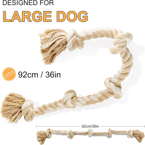 Fida Dog Rope Toys for Large/Medium Aggressive Chewers - Tough 3 Feet 5 Knots Indestructible Natural Cotton Rope
