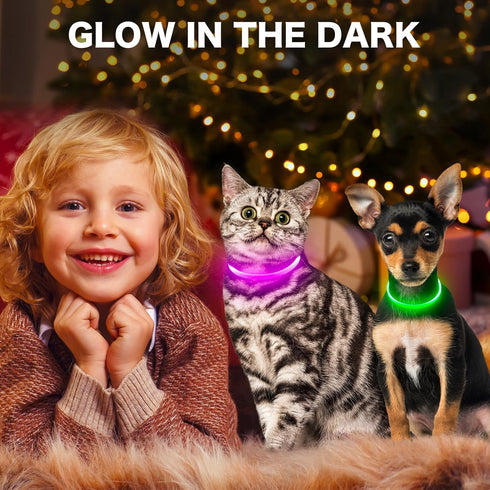 BSEEN Light Up Dog Collars, Rechargeable LED Puppy Collar, Glowing TPU Cuttable Collar for Small Medium Large Dogs (XS,