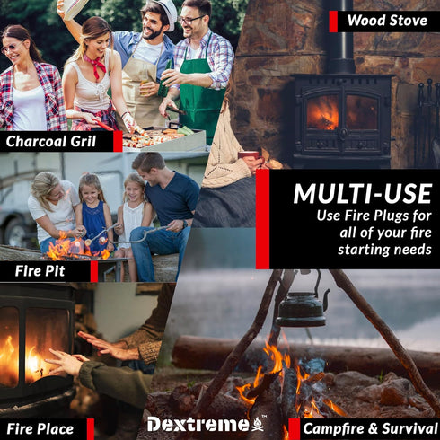 Waterproof Fire Plugs (50) Fire Starter for Campfires, Emergencies, Survival, Fire Pits, Grills | 5+ Minute Burn | All