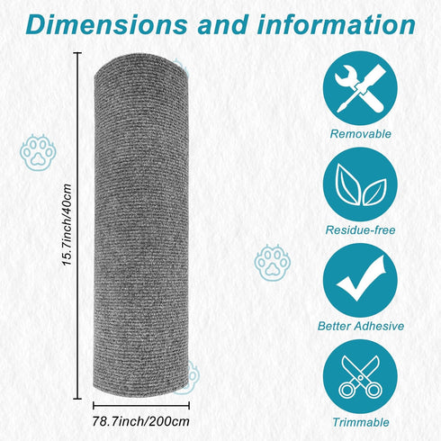 Trimmable Cat Scratching Post Carpet Covered 78.7”x15.8” Self-Adhesive Cat Tree Shelves Replacement Parts Mat Cat Scratcher for Cat Tree Shelf Shelves Steps Couch Furniture DIY Protector