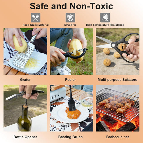 Set, Set, Camping Accessories Kitchen Cooking Utensils Portable Outdoor Camp Cookware Silicone Camper Essentials Gear