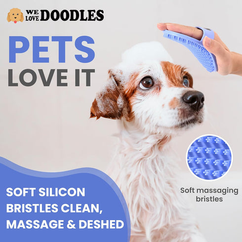 Dog Grooming Bath Brush, Rubber Brush for Shower Scrubbing & Soothing Massage, Ideal for Long & Short Haired Dogs and